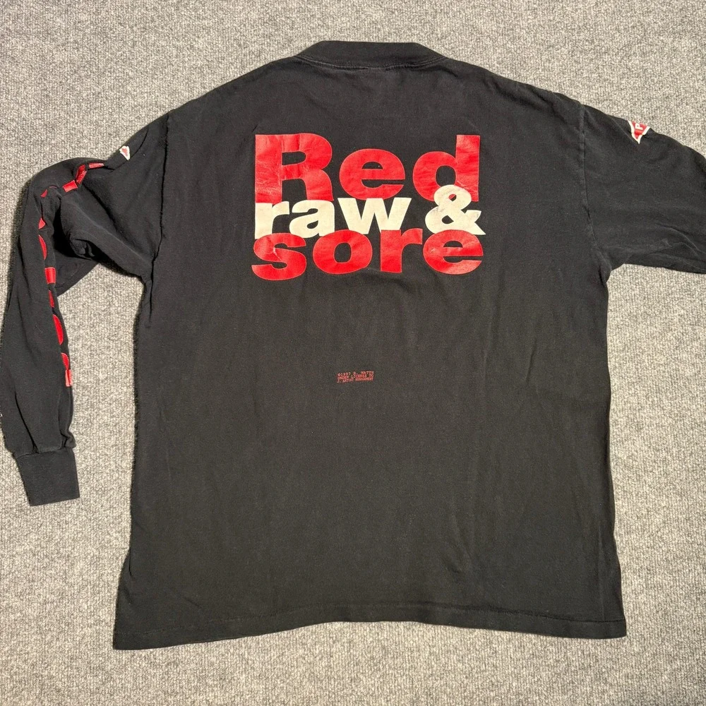 Vintage 1997 PIG Red‎ Raw & Sore Industrial Rock Long Sleeve Shirt Black XL